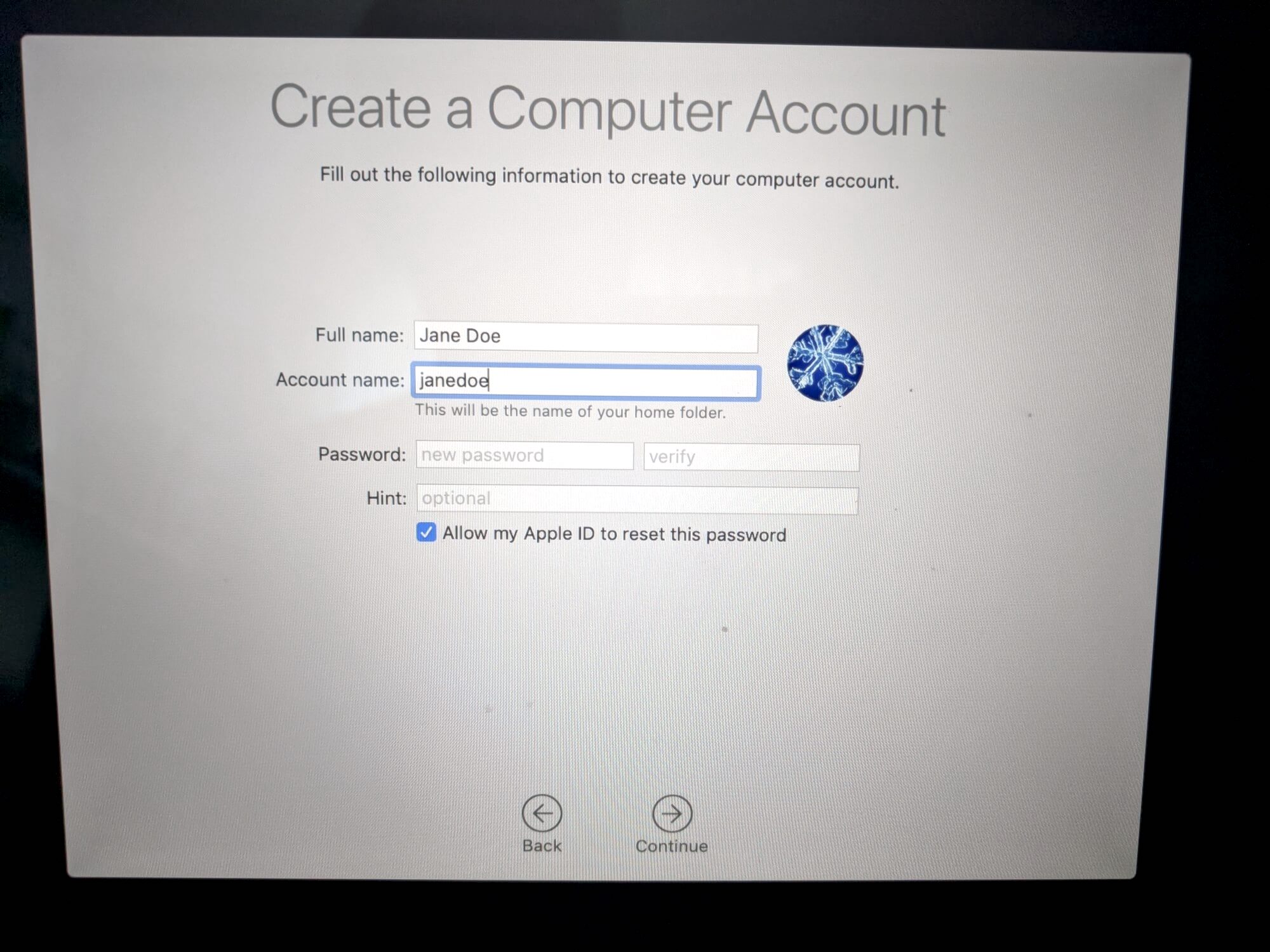 Decide what your computer account name will be